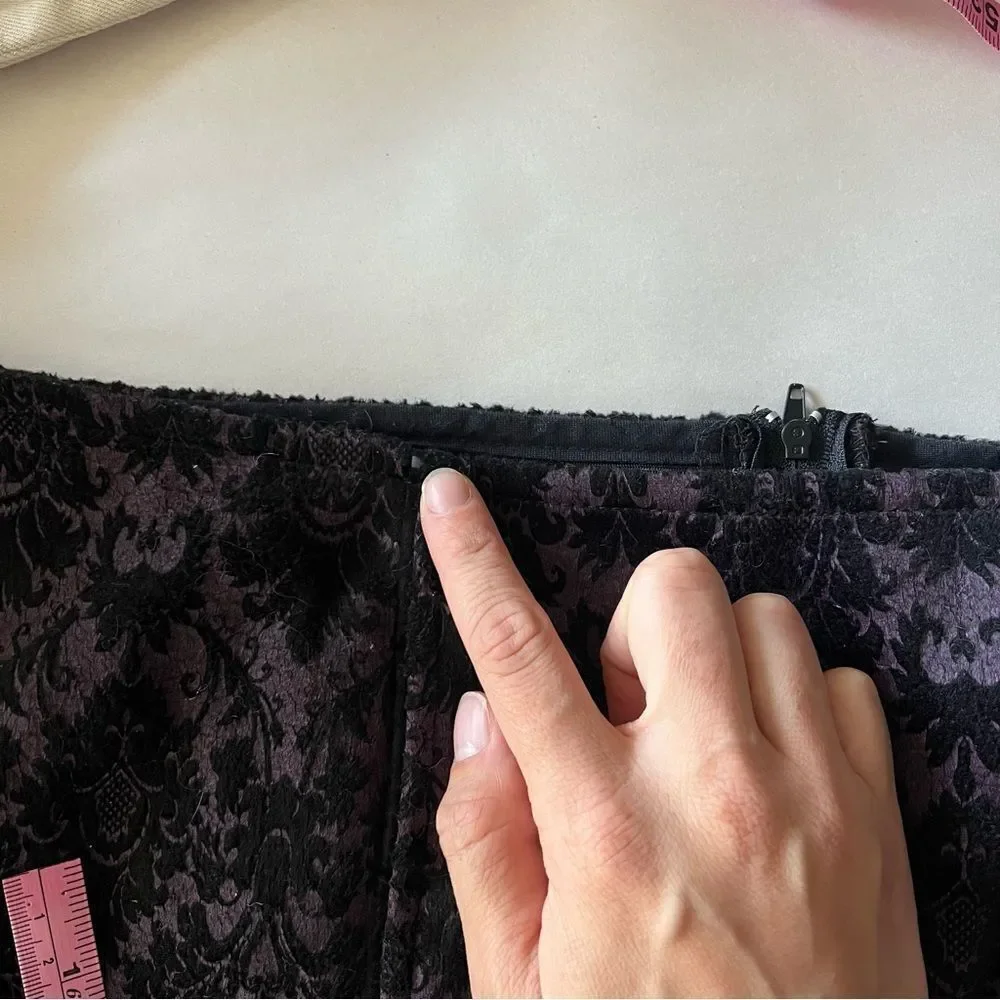 LIP SERVICE Vintage Black and Purple Velvet Lace Maxi Pencil Skirt Large LA USA